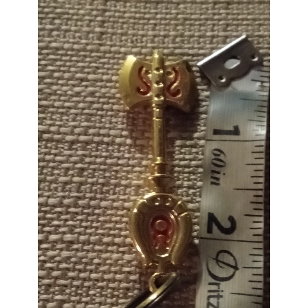 Gold Tone Axe Key Charm Pendant Red Accent Fantasy Medieval Collectible